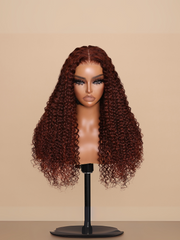 [18" & 22" Same Price] 13x4 Frontal Large Lace Reddish Brown Kinky Curly Bleached Knots Wig