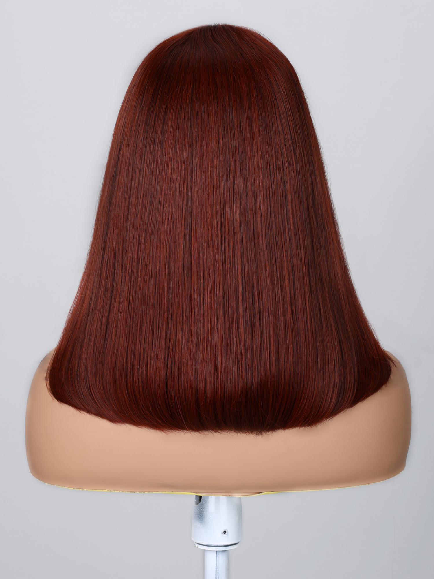 4x0.75 Lace Part Reddish Brown Inverted Bob Wig With Bangs