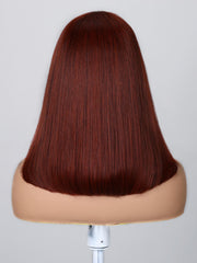 4x0.75 Lace Part Reddish Brown Inverted Bob Wig With Bangs