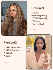 2 Wigs $169 for 16" Honey Blonde 13x4 PreEverything Lace Front Curly Wig and 14" 13x5 Middle Lace Part Bob Wig