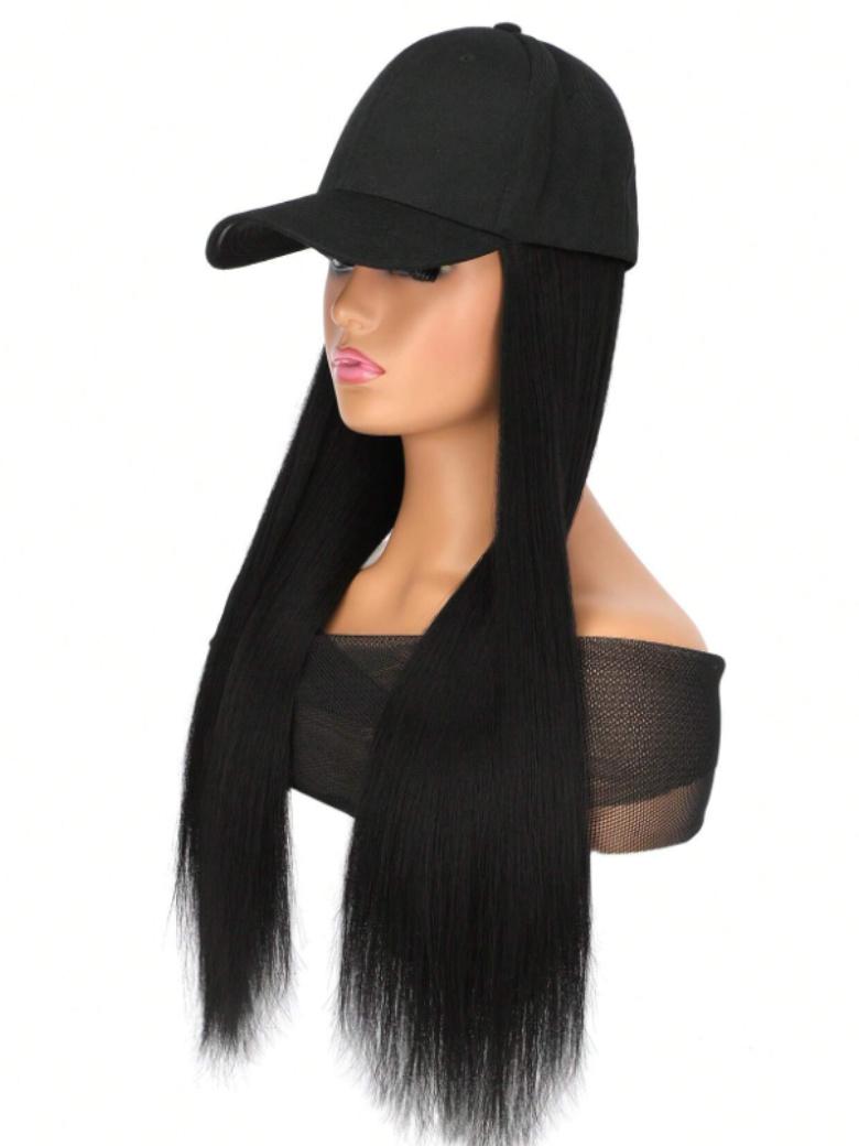 Black Straight Baseball Hat Glueless Wig