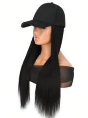 Black Straight Baseball Hat Glueless Wig