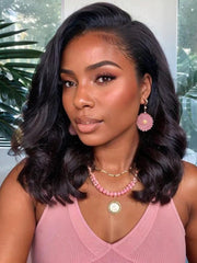 Feather Bangs Wave Bob Wig Human Hair Transparent Lace Front Wig