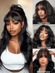 7x5 Bye-Bye Knots? & 13x4 Pre-Everything? Lace Frontal Pull And Go Black Fluffy Natural Loose Wave Curtain Bangs Wig with Free Ear Tape