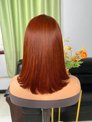 New Trends Dark Copper Red 13x5 T Part Lace Straight Bob Wig 150% Density Weekend Sale