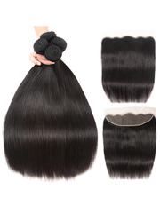 Hair Straight Virgin Human Hair 4 Bundles With 13x4 Lace Frontal