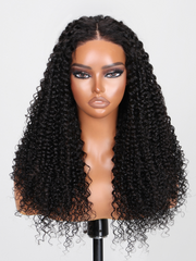 [From 18"] Put On And Go 6x4.5 Pre Cut Curly Natural Black Put On And Go Wig With Breathable Cap