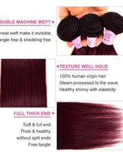 99j Straight Human Hair 3 Bundles 100g/Bundles Human Virgin Hair Red Wine Burgundy Color Hair Weave Icenu Series