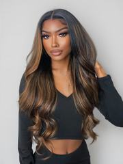 [22"=$115] Balayage Highlight 13x5 T Part Lace Wig Body Wave Wig Shadow Root Blonde Highlight Bouncy Hair