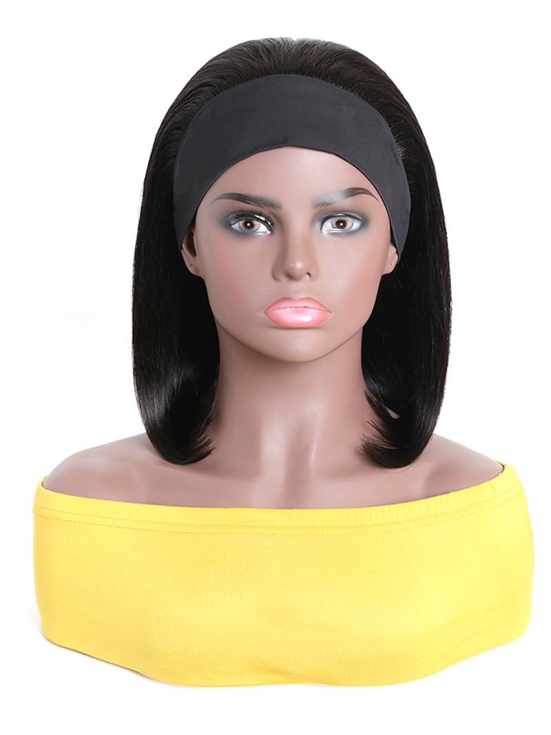 Headband Wigs Short Bob Human Hair Wig for Women Easy Wear Half Wig with Free Headbands