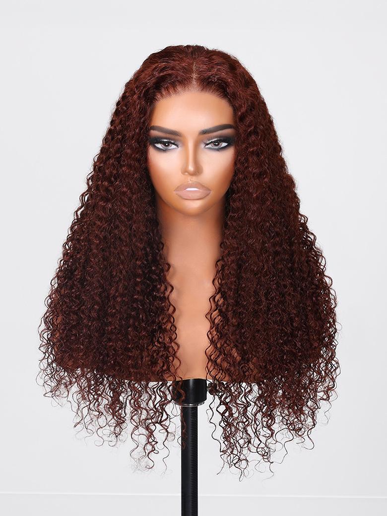 Put On And Go Pre Cut Lace 6x4.5/7x5/13x4 Closure Red Brown Curly Quick & Easy Glueless Air Wig