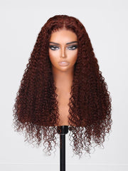 [From 20"] Pre Cut 6x4.5 Lace Red Brown Curly Wig Quick & Easy Glueless Wig With Breathable Cap 150% Density