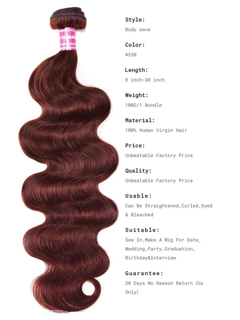 Dark Auburn Body Wave Remy Human Hair 3 Bundles With Closure Deal