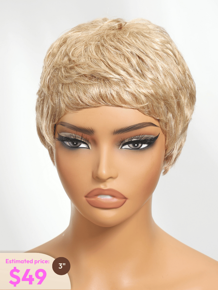 Petaluxe Short Pixie Cut Sandy Blonde Human Hair Glueless Wig