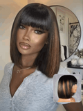 Petaluxe [Yaki Texture] Balayage Highlights 150% Density 4x2 Lace Yaki Straight Bob Wig with Bang