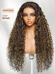 7x5 Bye Bye Slip? Lace Golden Blonde Balayage Highlights Water Wave Glueless Wig