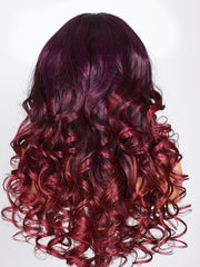 13x4 Lace Front Burgundy Loose Wave Wig With Ruby Red Face Framing Highlights