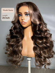 7x5 Bye Bye Slip? Lace Black with Blonde and Caramel Highlights Full Curly Wig with Defined Curls For Beginners