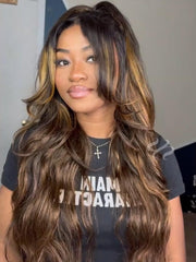 7x5 Bye Bye Slip™ Balayage Highlight Body Wave & Curtain Bangs Wig – Glueless Lace Pull & Go with Invisi Drawstring