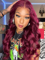 13x4 Transparent Lace Front Red Wine Body Wave Burgundy Wig 150% density