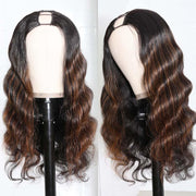 Glueless Brown Highlight U Part Body Wave Wig 3 Minutes Install