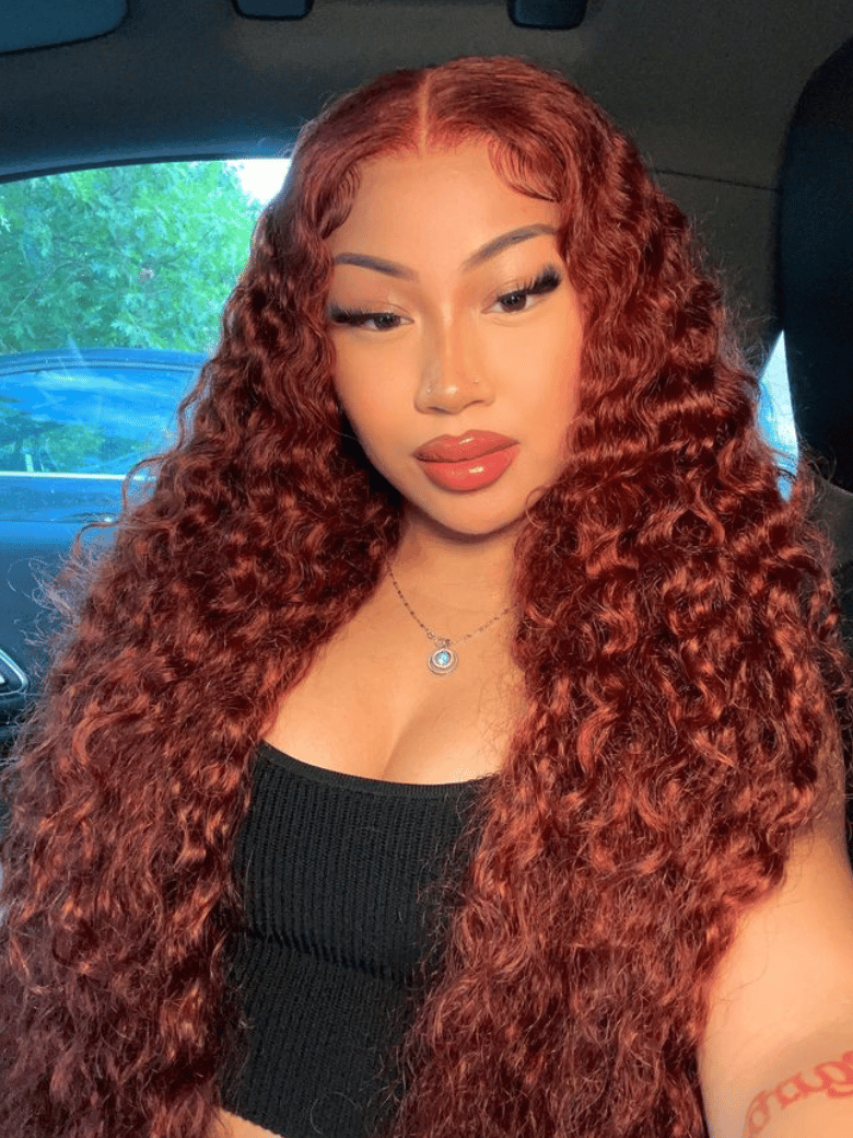 Bye-Bye Knots Wig 7x5 Lace Reddish Brown And Natural Color Water Wave Wig