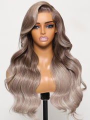 22 Inch Bye-Bye Knots Wig 7x5 Lace Light Ash Brown and Silver Ombre Loose Wave Wig