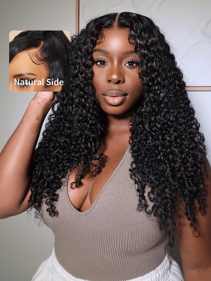 Petaluxe 6x4.5 Pre Cut Lace Curly Natural Black Lace Wig With Baby Hair & Bleached Knots 150% Density