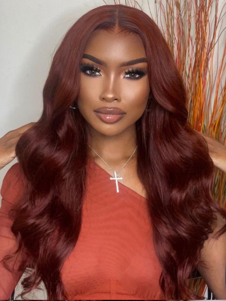 13x4 Lace Frontal Reddish Brown Body Wave Transparent Lace Wigs Perfect Color For Women 180% Density
