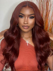 13x4 Lace Frontal Reddish Brown Body Wave Transparent Lace Wigs Perfect Color For Women 180% Density