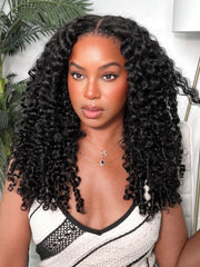 [Free Wig For All Length] InvisiBlend? V Part & 7x5 Bye Bye Knots Curly Texture Drawstring Human Hair Wig With Finger Coil Ends