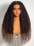 Petaluxe 7x5 Bye Bye Slip? Glueless Lace Black to Chestnut Brown Ombre Bouncy Water Wave Curly Wig with Invisi Drawstring