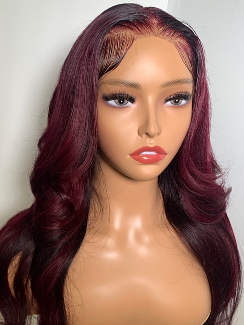 13x4 Lace Front Layered Burgundy Ombre Wig With Dark Roots