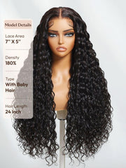 7x5 Bye-Bye Knots? & 13x4 HD Lace Pull & Go Glueless Water Wave Grip Wig With Secure Silicone Strips and Drawstring With Baby Hair