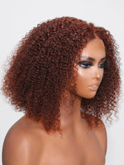 13x4 Lace Front Reddish Brown Bouncy Kinky Curly Bob Wig