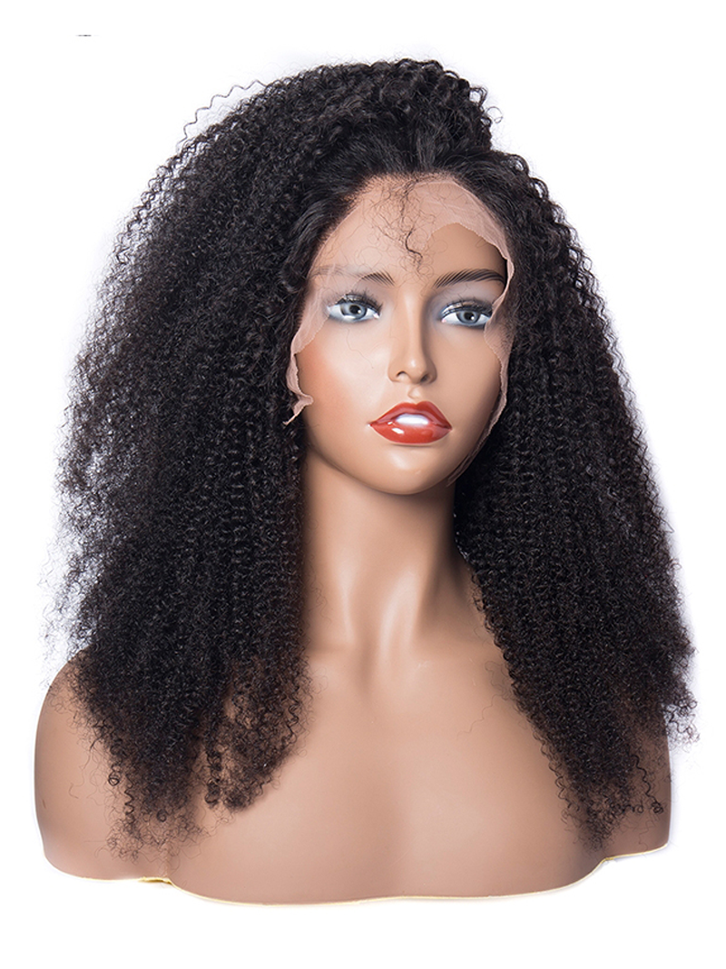 4C Curly Baby Hair 13x4 Kinky Curly Transparent Lace Front Human Hair Wigs Can Be Half Buns