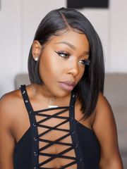 Short Straight Asymmetrical Bob Transparent Lace Front Wigs with Side Part Perfect For Any Face Shapes