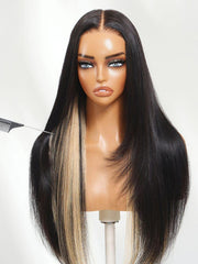Bye-Bye Slip? 7x5 Lace Black with Blonde Peekaboo Highlights Layered Straight Wigs with Invisi Drawstring 150% Density