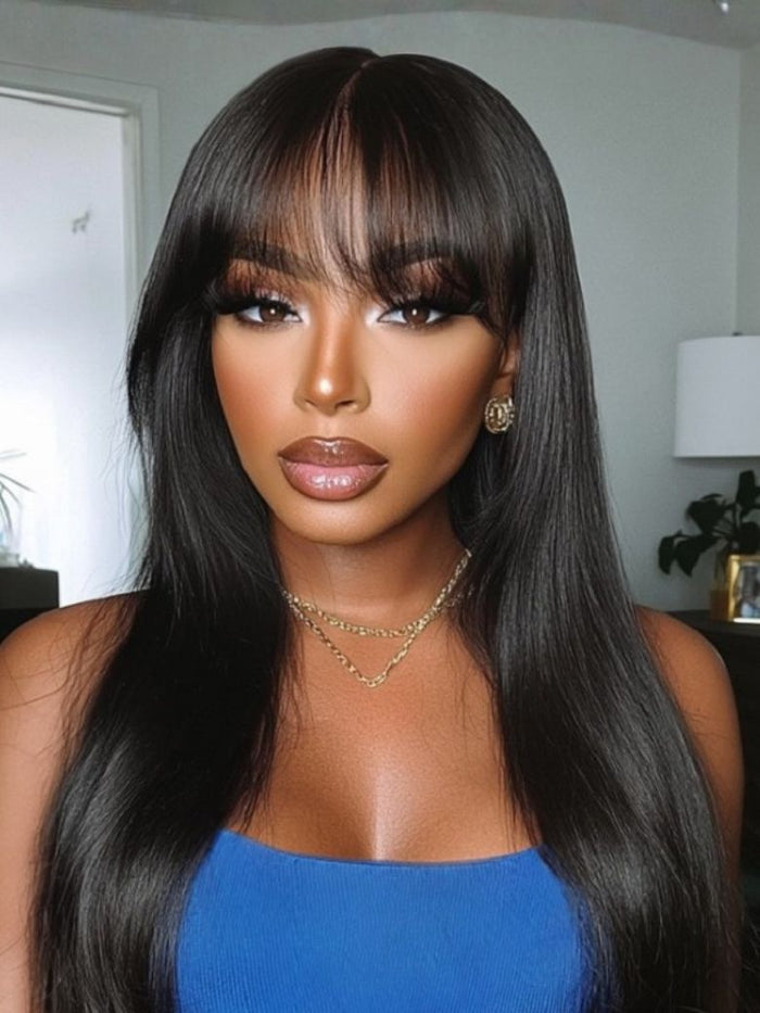 Petaluxe 24 Inch Yaki Straight Glueless Wig Black Wig Human Hair