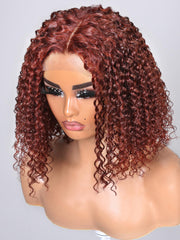 4x0.75 Lace Part Reddish Brown Bouncy Curly Bob Wig