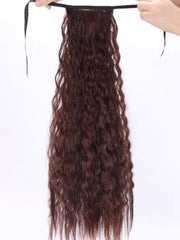 Machine-Made Dark Brown Deep Wave Clip-In Ponytail Extension