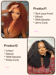 2 Wigs $175 for 22" 13x4 Lace Front Jerry Culry Wig and 26" U Part Kinky Curly Wig