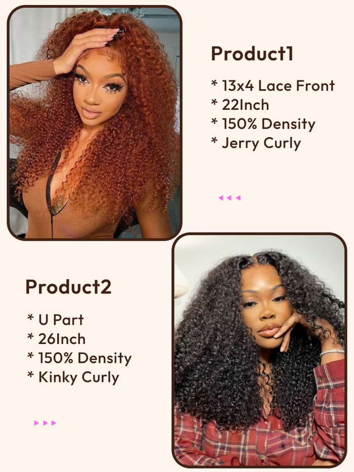 Petaluxe 2 Wigs $175 for 22" 13x4 Lace Front Jerry Culry Wig and 26" U Part Kinky Curly Wig