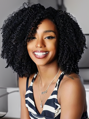 Natural Black Afro Kinky Curly Human Hair Glueless Wig for Sale