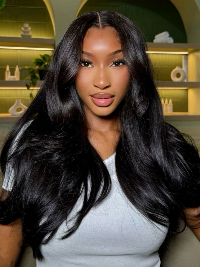 Petaluxe Middle Part Lace Straight Hair Wigs Natural Hairline Wig With Natural Baby Hair 150% Density
