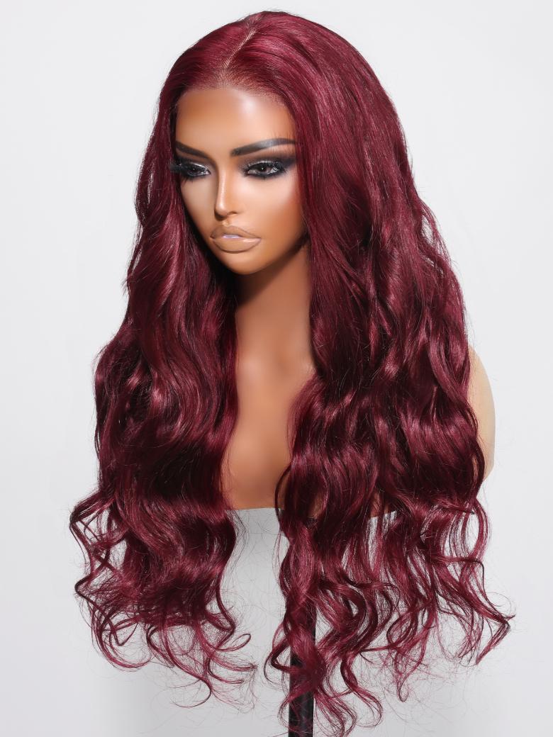 Put On And Go 6x4.5 Pre Cut Lace Body Wave Burgundy Glueless Air Wig