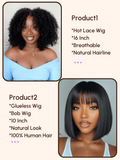 Petaluxe $79=2 Wigs | 16" Lace Part Kinky Curly Wig and 10" Bob Wig with Bang