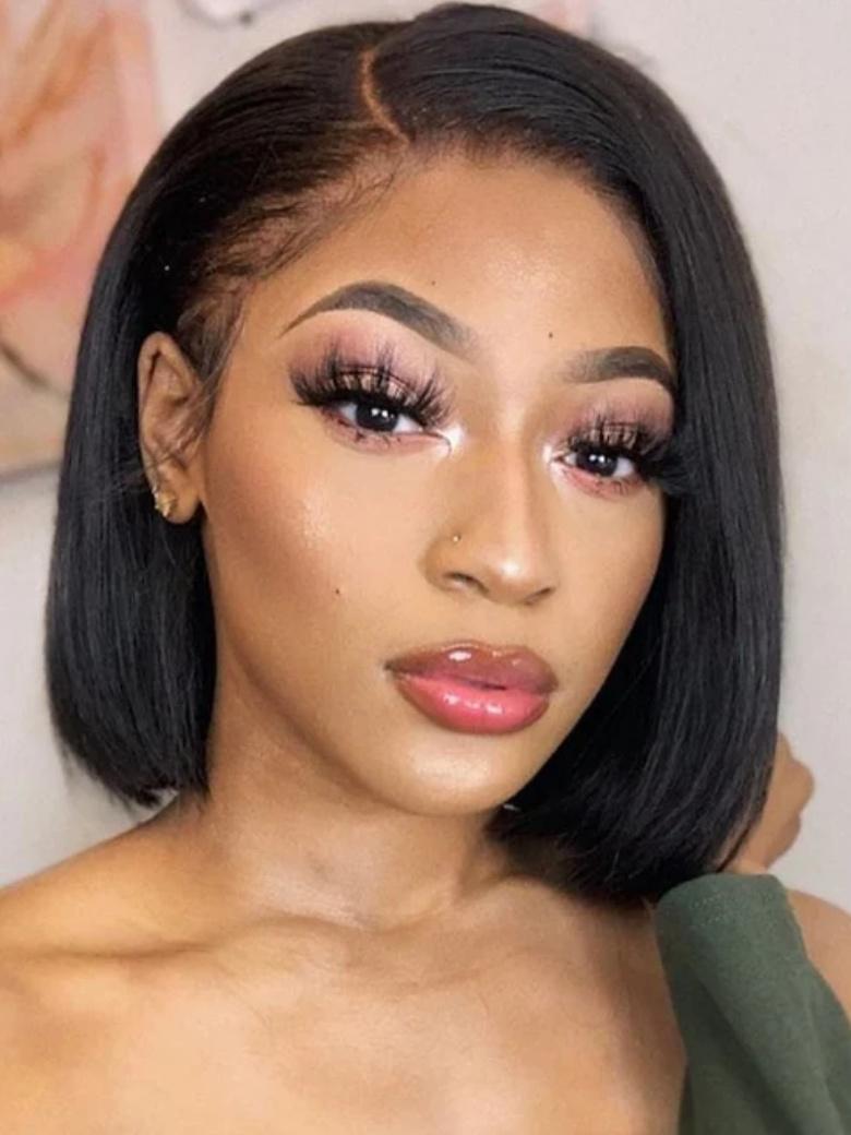 Put On And Go 6x4.5 Pre-cut Lace Black Long Bob Glueless Wig