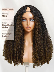 InvisiBlend? V Part Curly Texture Drawstring Human Hair Wig With Finger Coil Ends