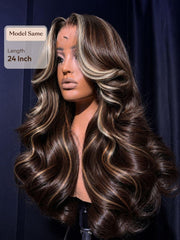 7x5 Bye Bye Slip? Lace Chocolate Brown Loose Wave Drawstring Wig with Platinum Blonde Highlighted Face Framing Layers